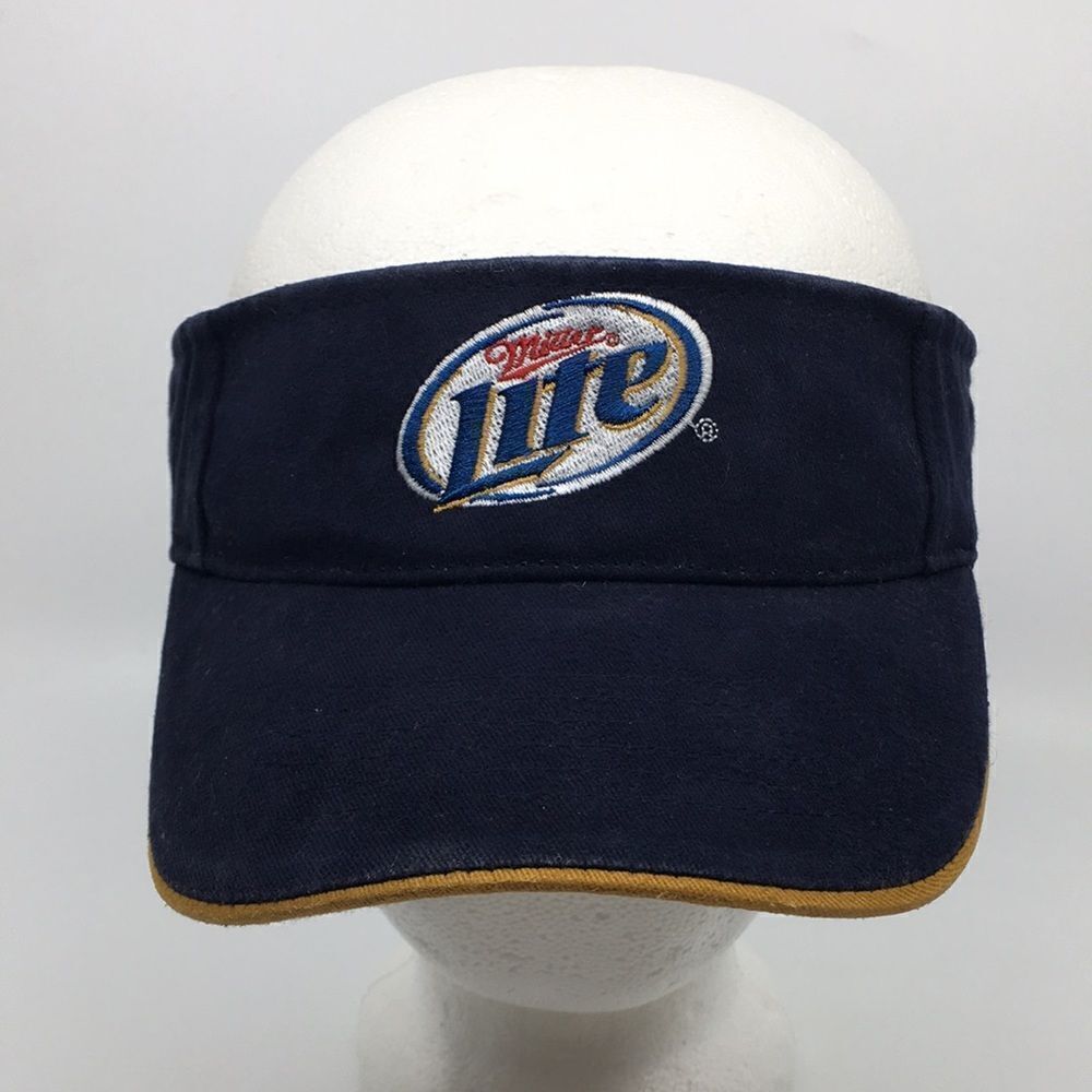 Vintage Miller Light Navy Visor Hat 100% Cotton with hook and loop Backstrap